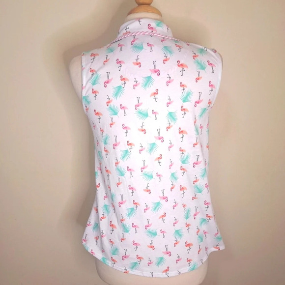 Aria Flamingo print sleeveless  cotton blend top SZ S - Picture 6 of 8